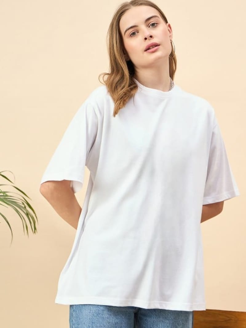 PockMAN Oversized Solid Cotton Terry Classic Off White Tshirt - Image 4