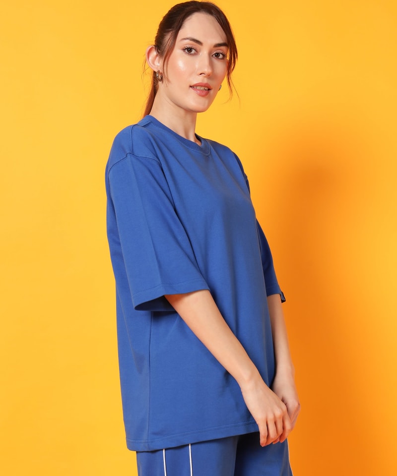 PockMAN Oversized Solid Cotton Terry Classic Royal Blue Tshirt - Image 3