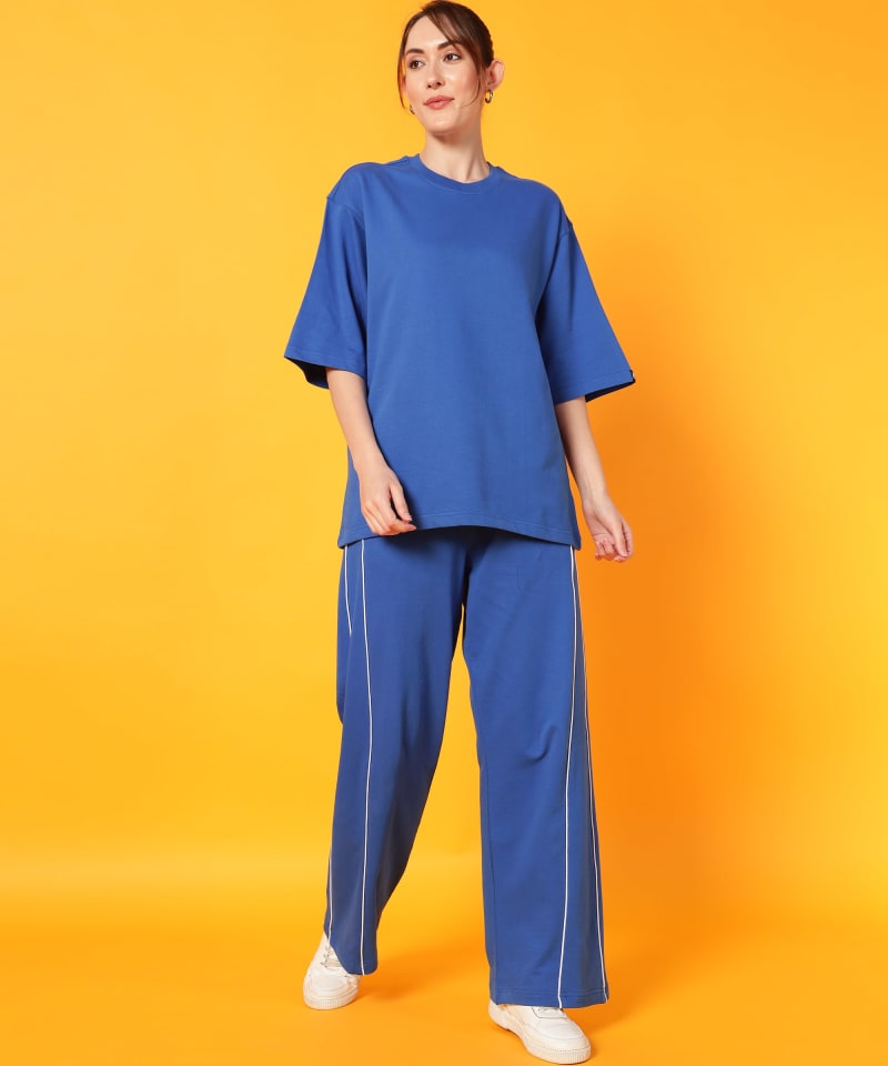 PockMAN Oversized Solid Cotton Terry Classic Royal Blue Tshirt - Image 4
