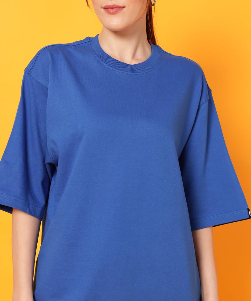 PockMAN Oversized Solid Cotton Terry Classic Royal Blue Tshirt - Image 5