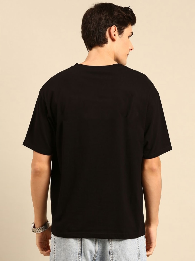 PockMAN Men Oversized Solid Cotton Terry Classic Black Tshirt - Image 5