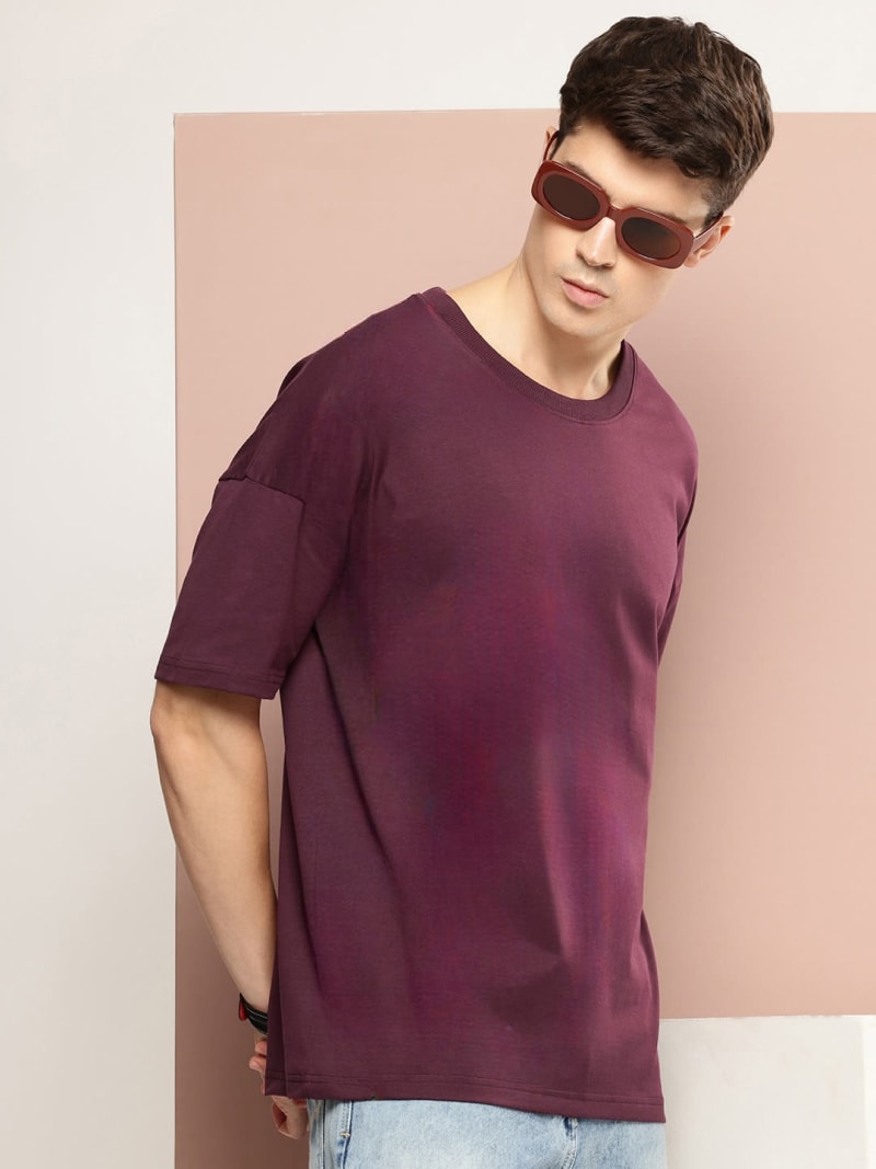 PockMAN Men Oversized Solid Cotton Terry Classic Maroon Tshirt - Image 2