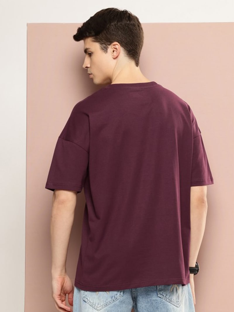 PockMAN Men Oversized Solid Cotton Terry Classic Maroon Tshirt - Image 4