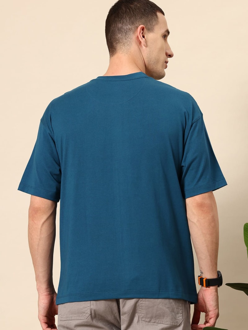PockMAN Men Oversized Solid Cotton Terry Classic Teal Tshirt - Image 4