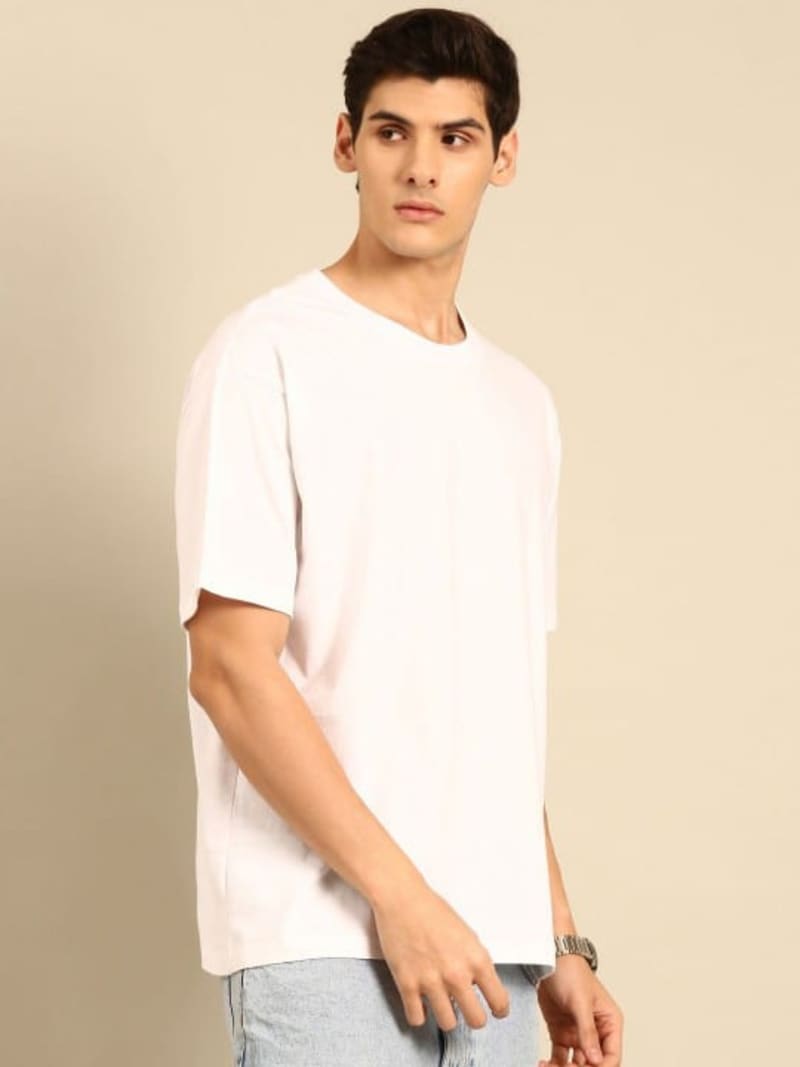 PockMAN Men Oversized Solid Cotton Terry Classic White Tshirt - Image 4