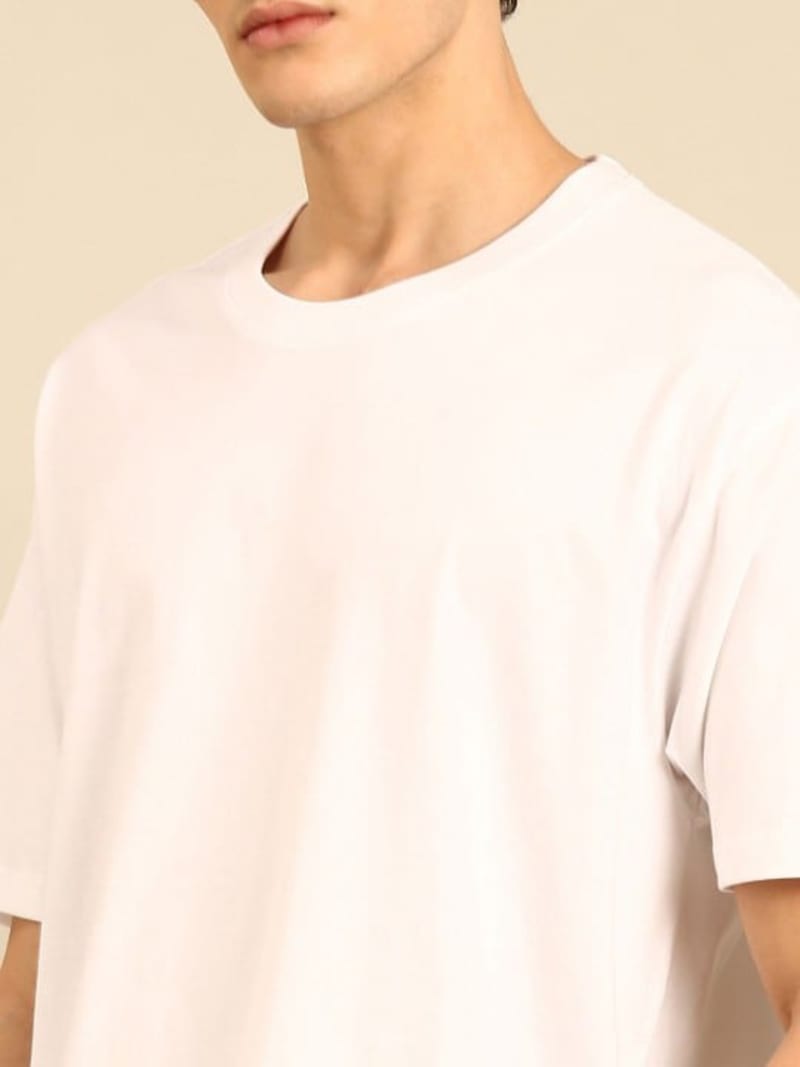 PockMAN Men Oversized Solid Cotton Terry Classic White Tshirt - Image 5