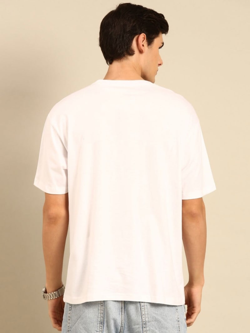 PockMAN Men Oversized Solid Cotton Terry Classic White Tshirt - Image 6