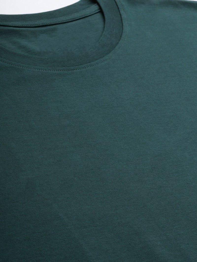 PockMAN Men Oversized Solid Cotton Terry Classic Bottle Green Tshirt - Image 5