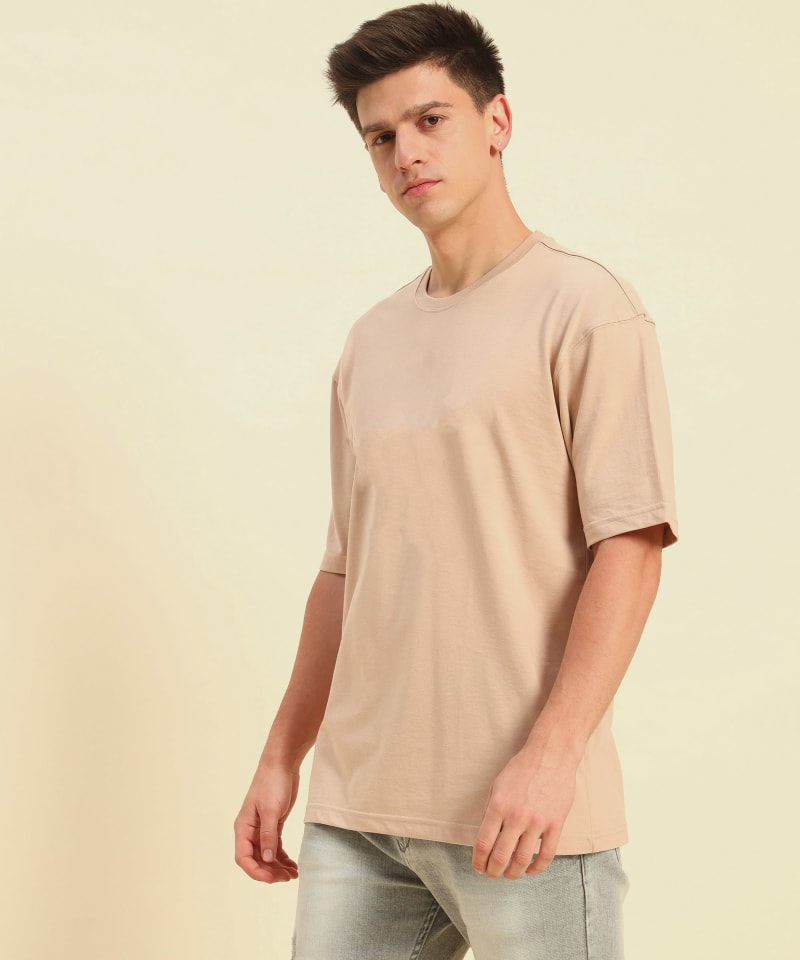PockMAN Men Oversized Solid Cotton Terry Classic Desert Sand Tshirt - Image 4