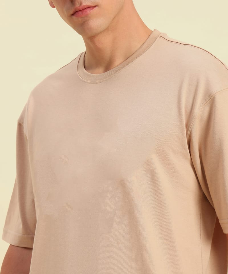 PockMAN Men Oversized Solid Cotton Terry Classic Desert Sand Tshirt - Image 6