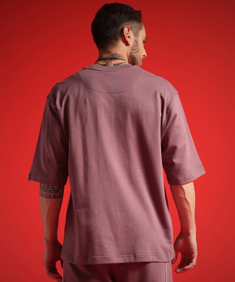 PockMAN Men Oversized Solid Cotton Terry Classic Mauve Tshirt - Image 6