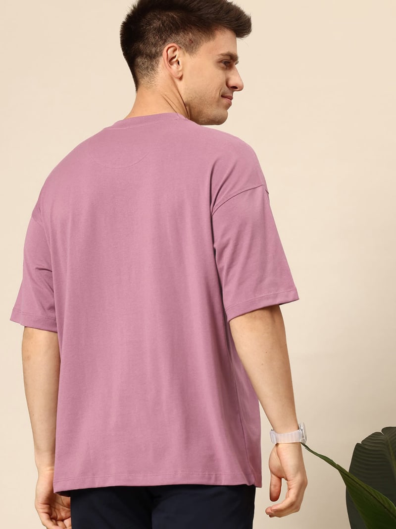 PockMAN Men Oversized Solid Cotton Terry Classic Dusty Lavender Tshirt - Image 4