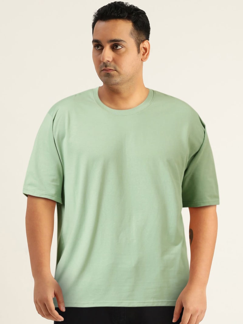 PockMAN Men Oversized Solid Cotton Terry Classic Greyish Teal Tshirt - Image 5