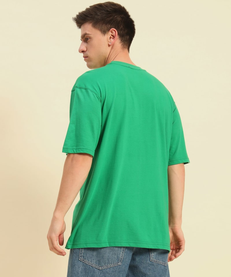 PockMAN Men Oversized Solid Cotton Terry Classic Green Tshirt - Image 3