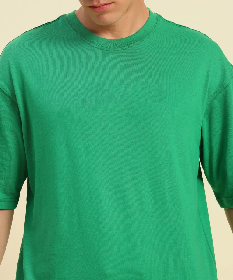 PockMAN Men Oversized Solid Cotton Terry Classic Green Tshirt - Image 6