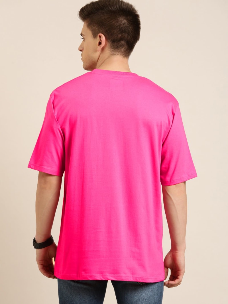 PockMAN Men Oversized Solid Cotton Terry Classic Dark Fuchsia Tshirt - Image 5