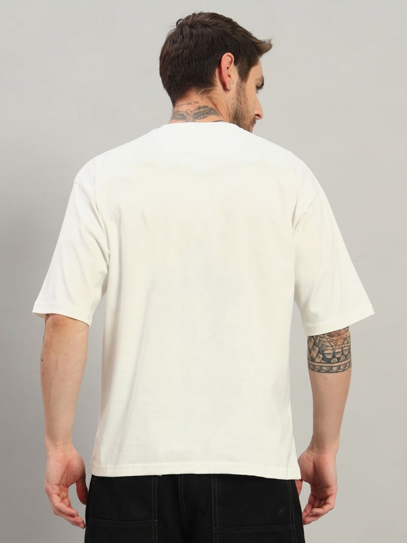 PockMAN Men Oversized Solid Cotton Terry Classic Off White Tshirt - Image 6