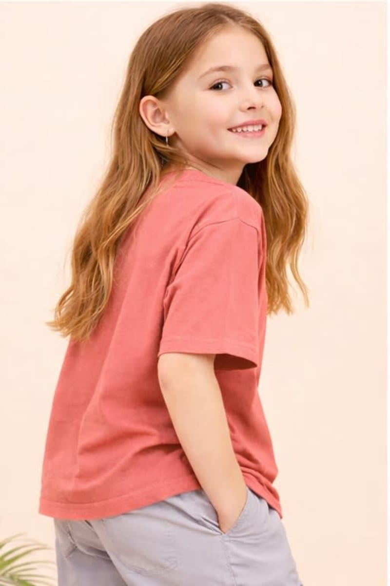 PockMAN Kid Girls Oversized Solid Cotton Terry Classic Light Red Tshirt - Image 4