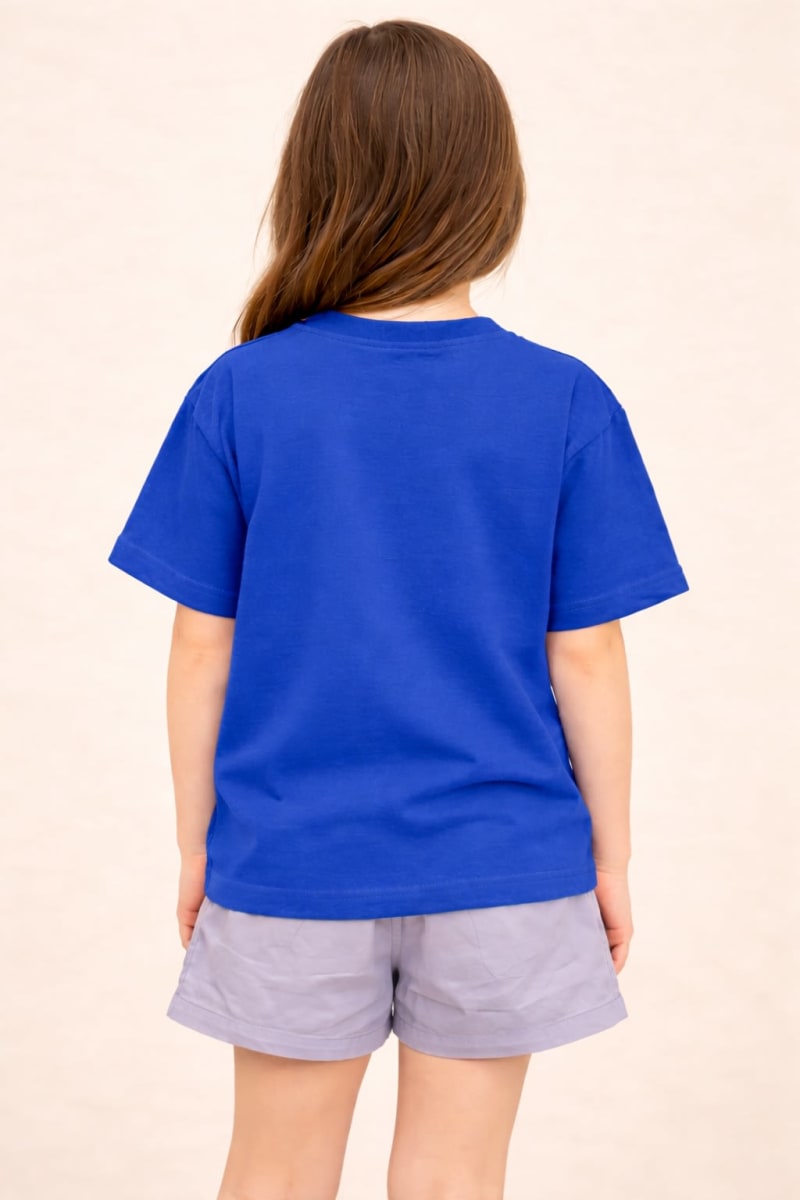 PockMAN Kid Girls Oversized Solid Cotton Terry Classic Royal Blue Tshirt - Image 5