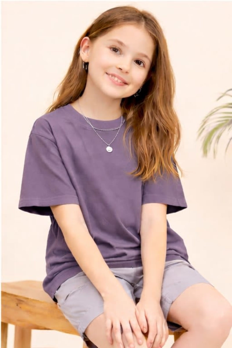 PockMAN Kid Girls Oversized Solid Cotton Terry Classic Mauve Tshirt