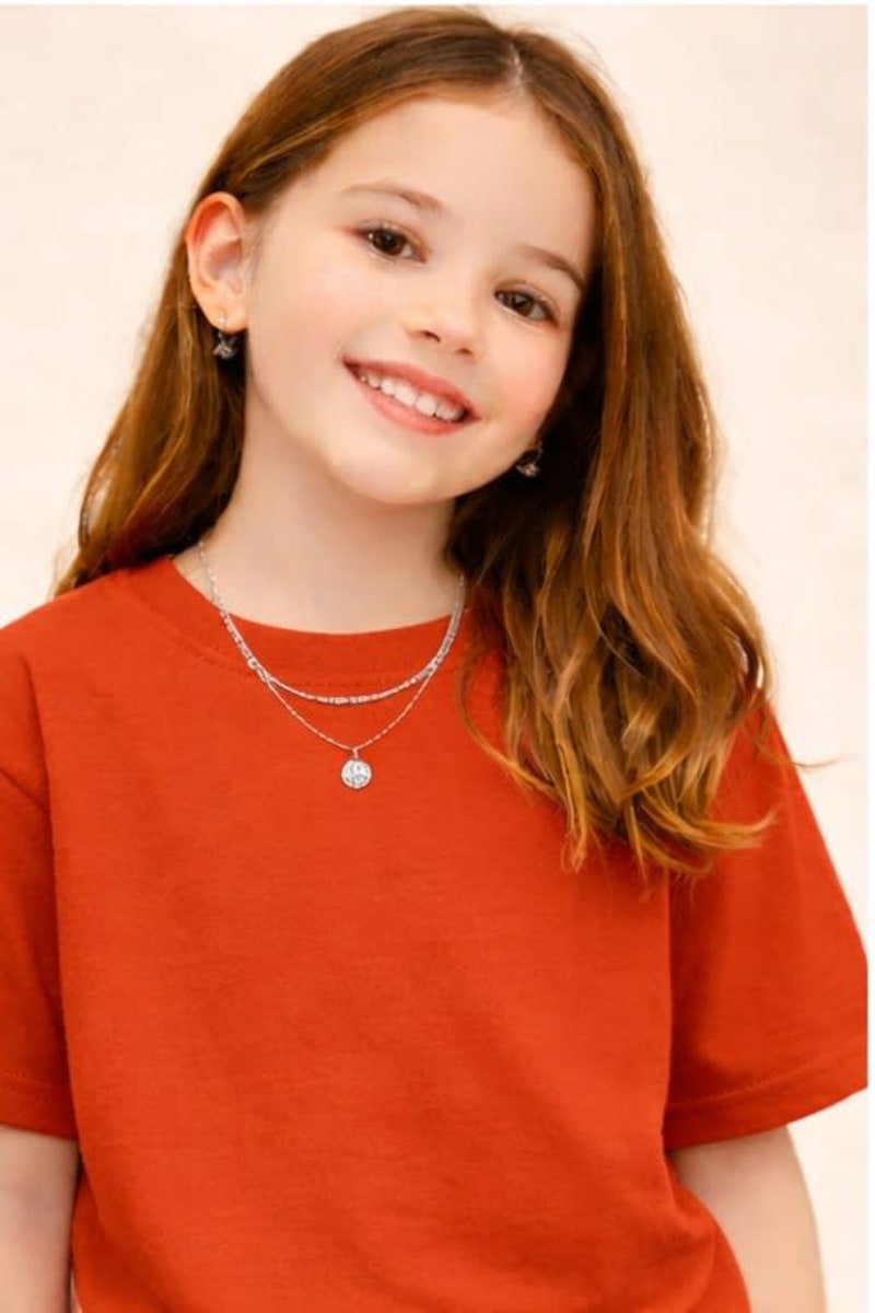 PockMAN Kid Girls Oversized Solid Cotton Terry Classic Rust Red Tshirt - Image 3