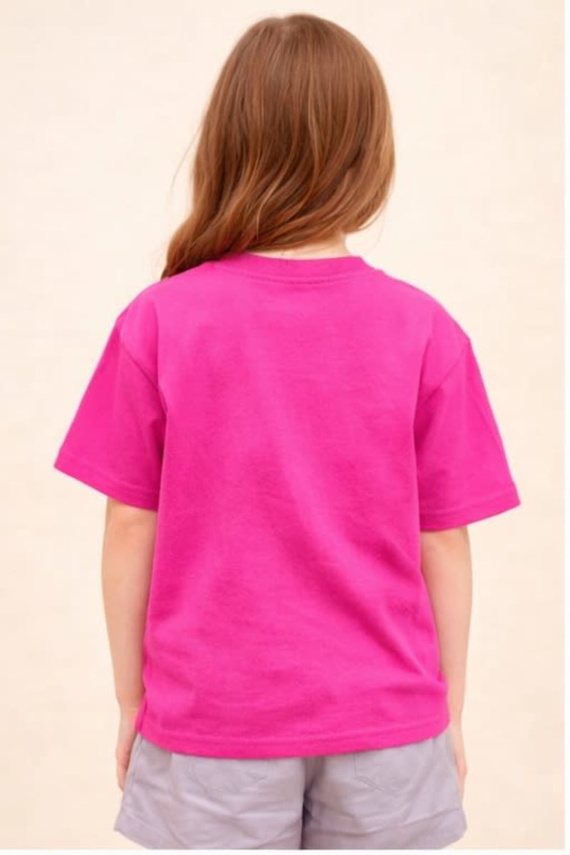 PockMAN Kid Girls Oversized Solid Cotton Terry Classic Dark Fuchsia Tshirt - Image 4