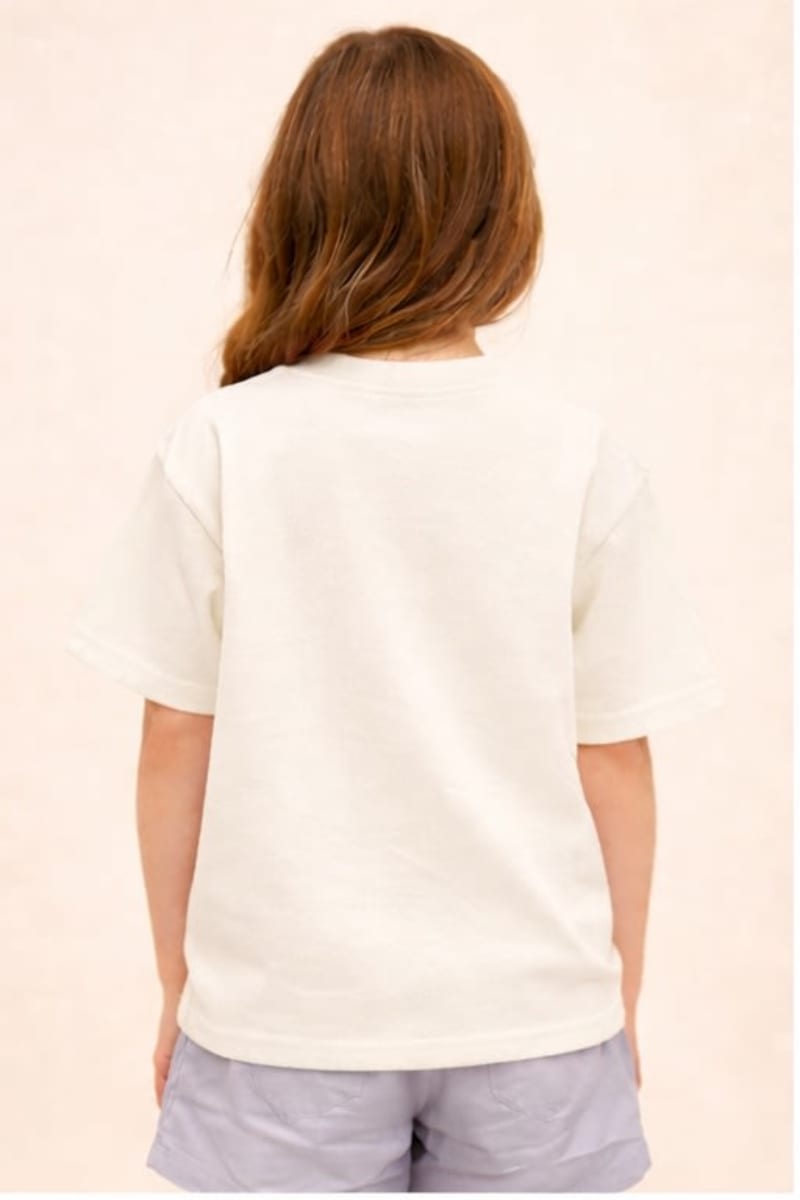 PockMAN Kid Girls Oversized Solid Cotton Terry Classic Off White Tshirt - Image 4