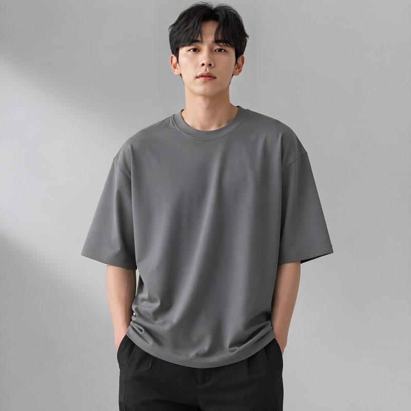 PockMAN Oversized Fit Cotton Classic Round Neck Grey Tshirt - Image 3
