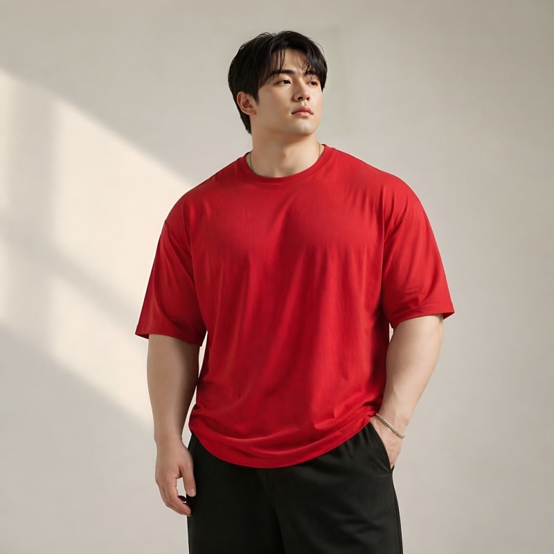 PockMAN Oversized Fit Cotton Classic Round Neck Red Tshirt - Image 6