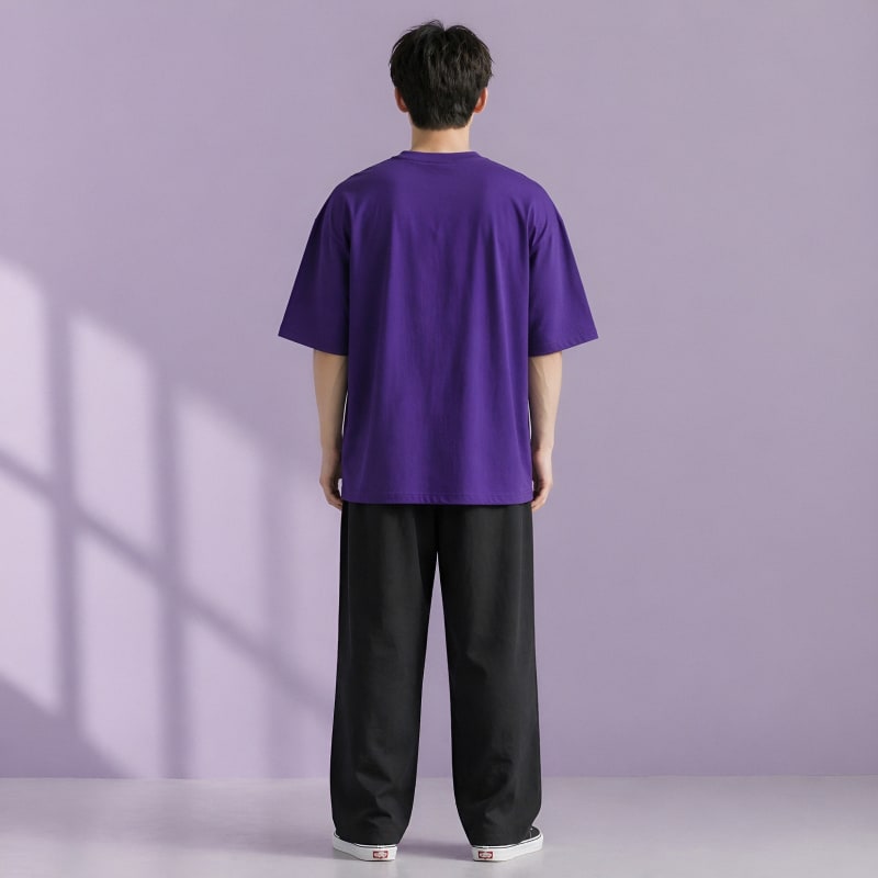 PockMAN Oversized Fit Cotton Classic Round Neck Voilet Tshirt - Image 5