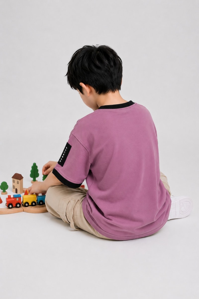 Pockman Kid Oversized Cotton Terry Printed Bluey Mauve Tshirt - Image 4