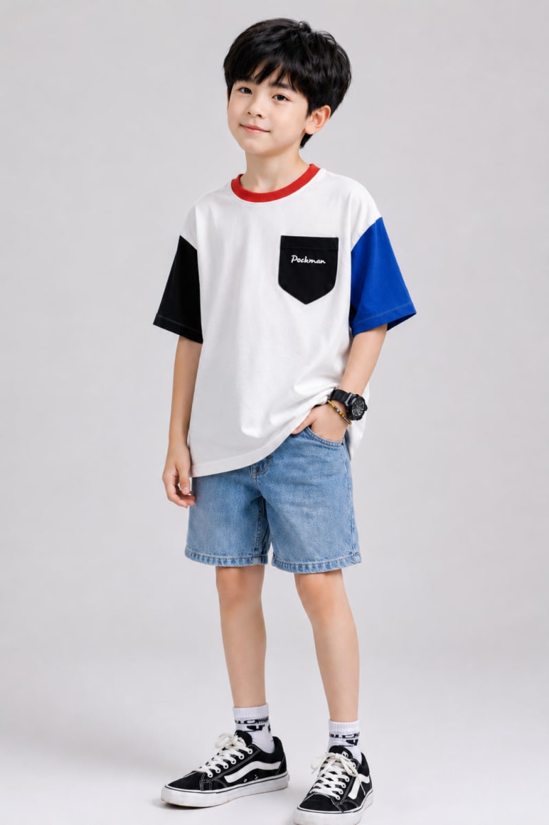 Pockman Kid Oversized Cotton Terry Contrast White Tshirt - Image 3