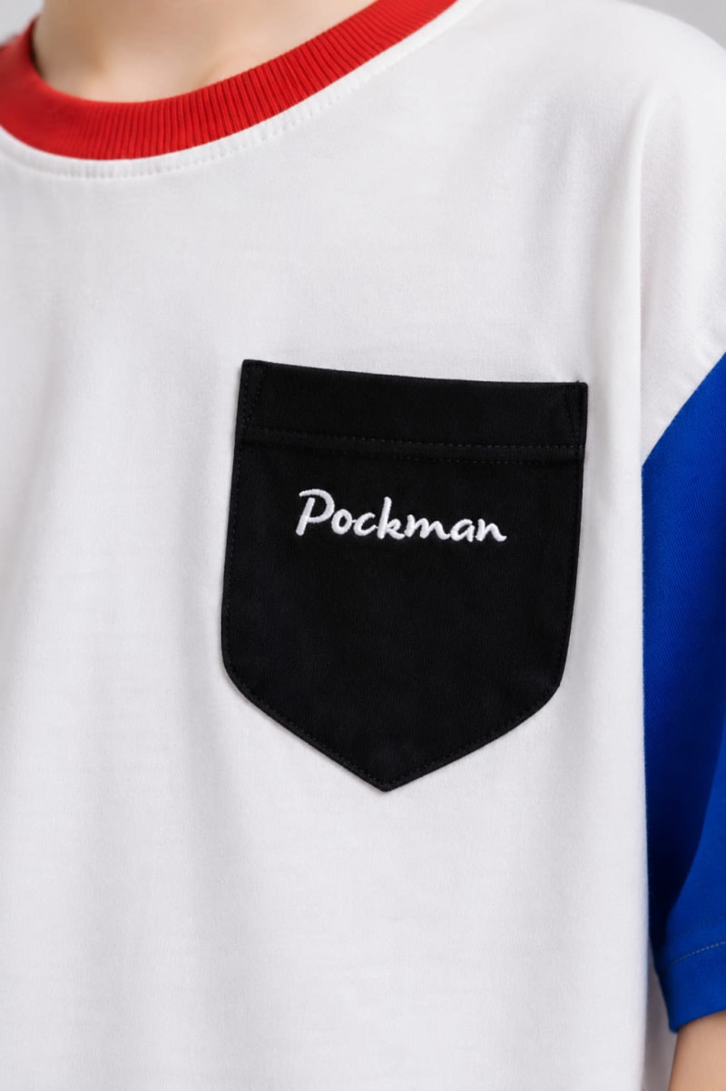 Pockman Kid Oversized Cotton Terry Contrast White Tshirt - Image 4