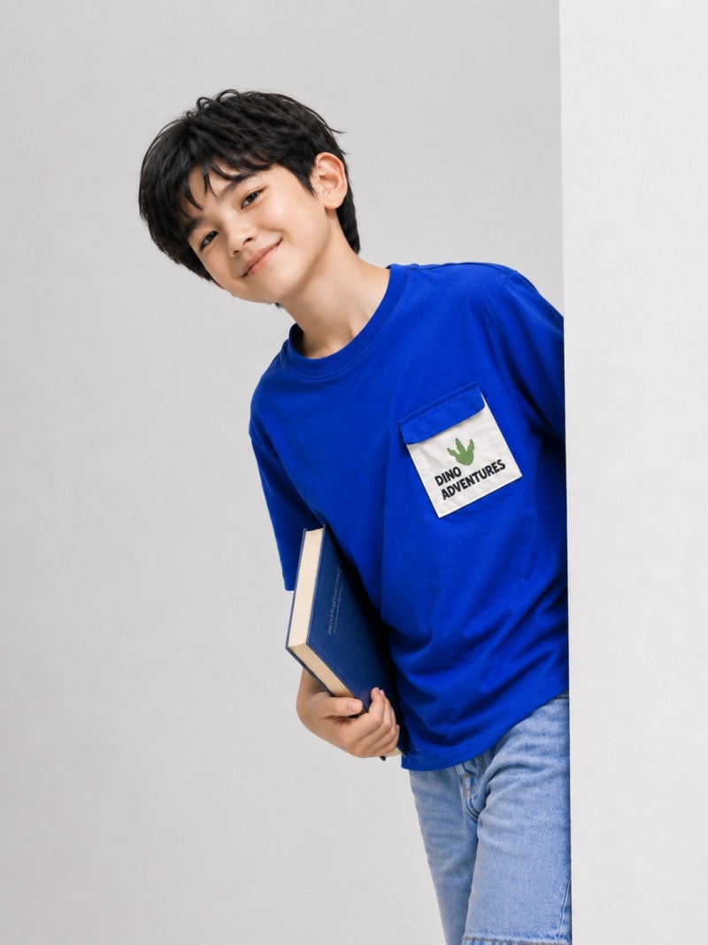 Pockman Kid Oversized Cotton Terry Dino Adventure Royal Blue Tshirt - Image 3