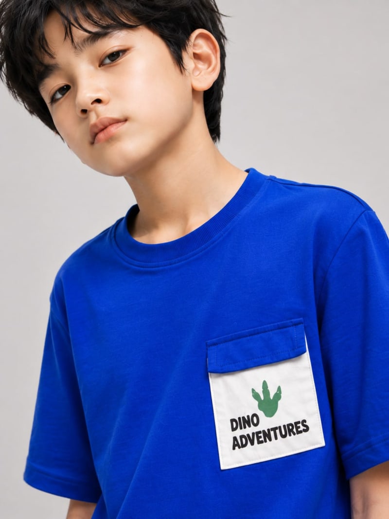Pockman Kid Oversized Cotton Terry Dino Adventure Royal Blue Tshirt - Image 4