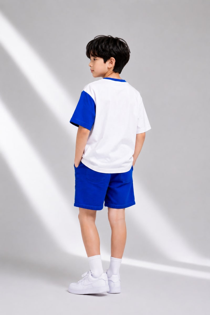 Pockman Kid Oversized Cotton Terry Contrast Sleeve White Tshirt - Image 4