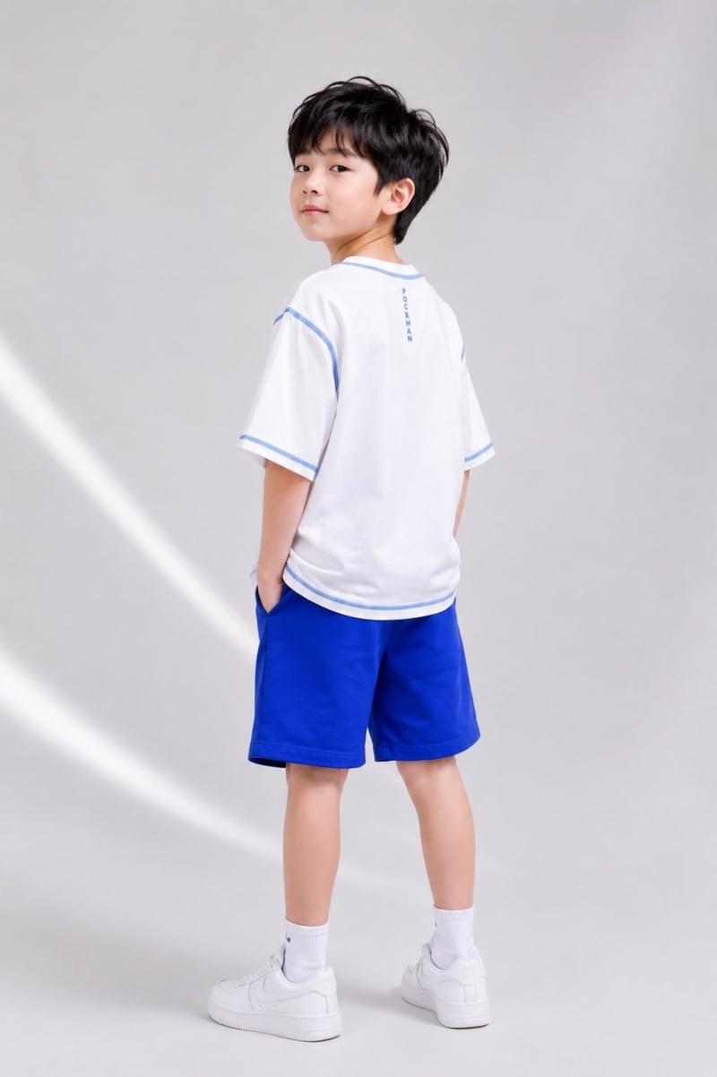Pockman Kid Oversized Cotton Terry Overlock Printed White Tshirt - Image 3