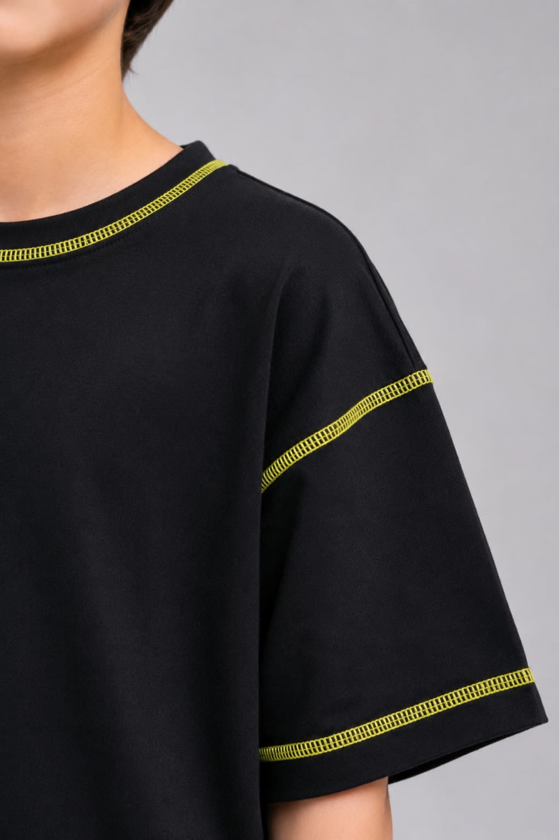 Pockman Kid Oversized Cotton Terry Overlock Black Tshirt - Image 4