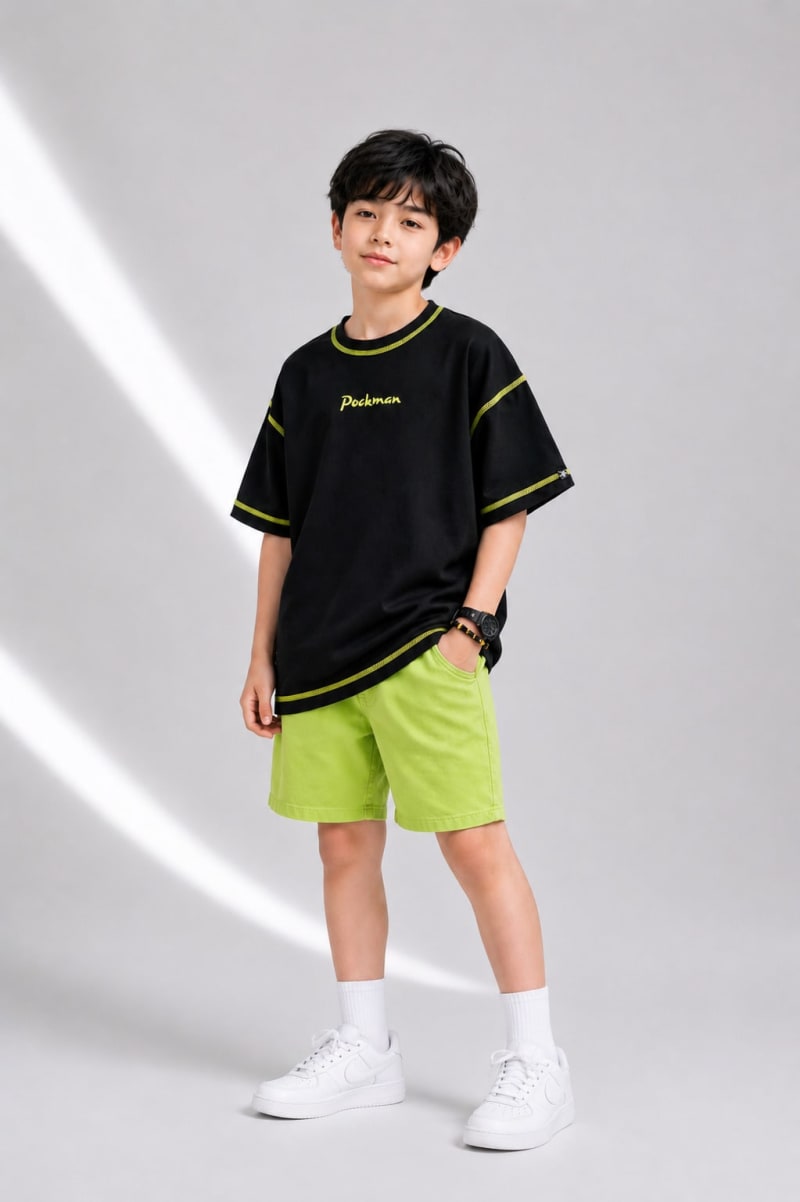 Pockman Kid Oversized Cotton Terry Overlock Black Tshirt - Image 3