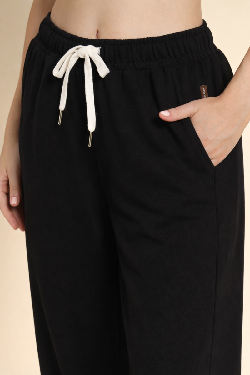 Pockman Relaxed Fit Solid Cotton Terry Black Jogger - Image 4