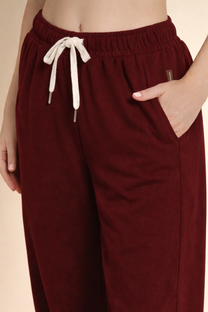 Pockman Relaxed Fit Solid Cotton Terry Wine Jogger - Image 4