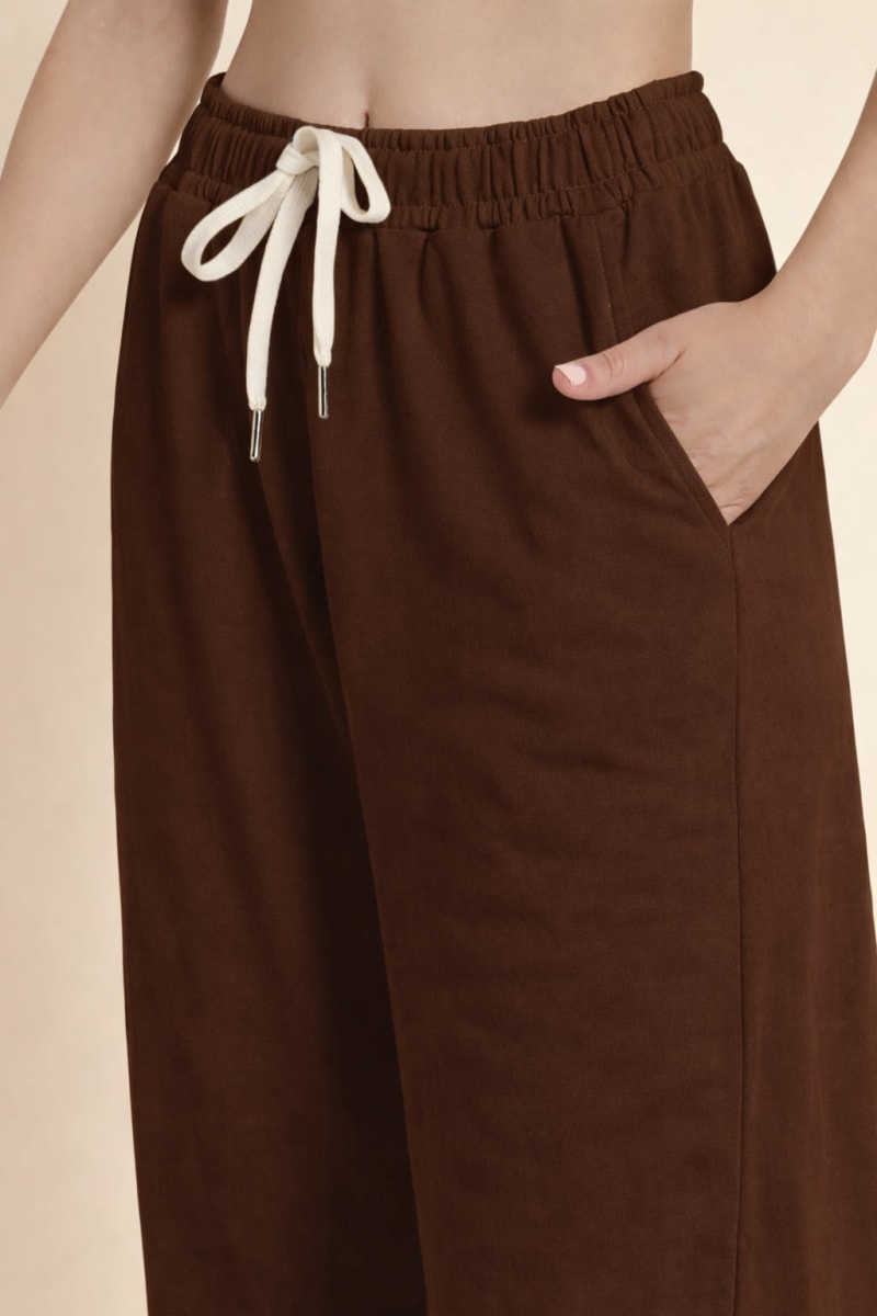 Pockman Relaxed Fit Solid Cotton Terry Brown Jogger - Image 4