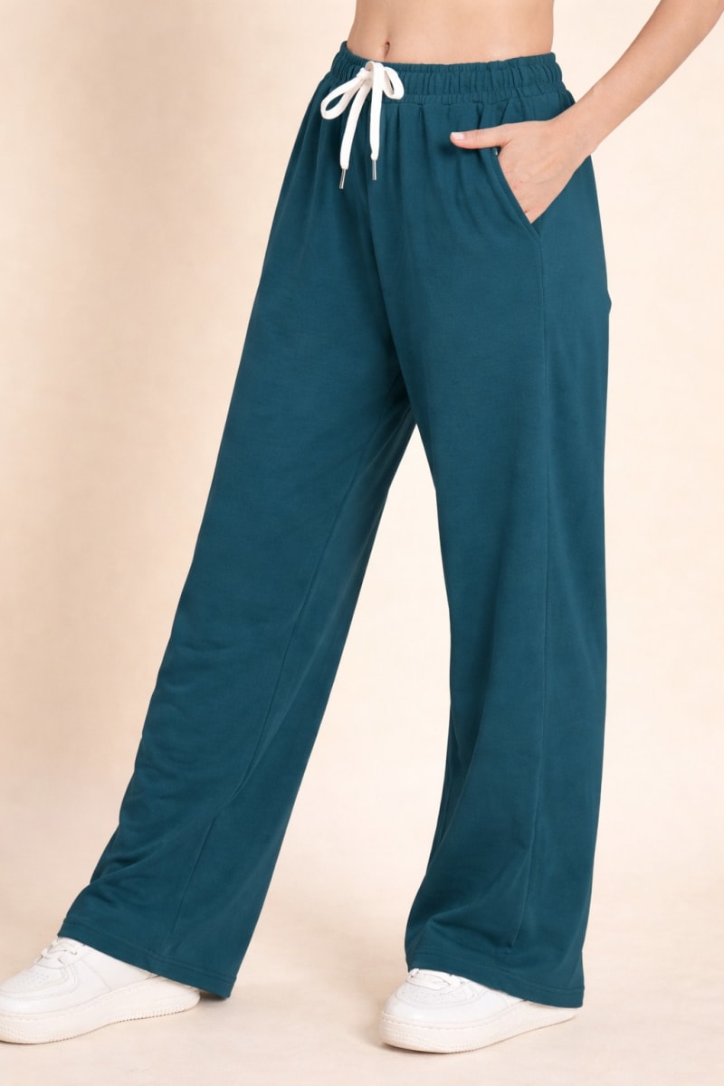 Pockman Relaxed Fit Solid Cotton Terry Teal Jogger - Image 3