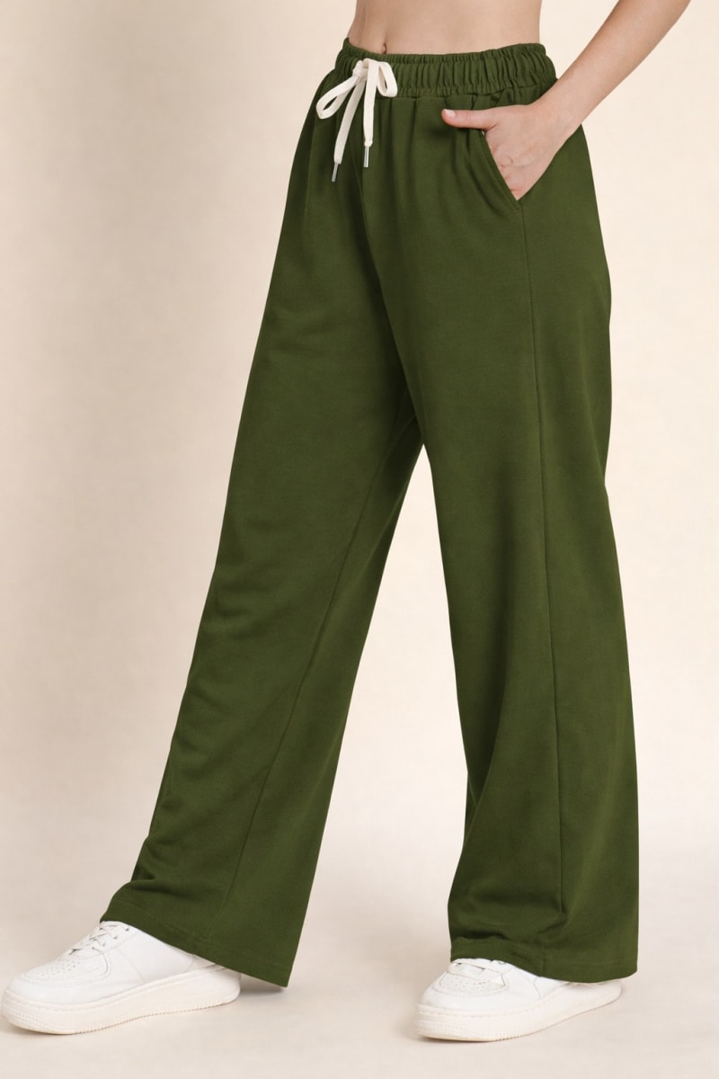 Pockman Relaxed Fit Solid Cotton Terry Olive Jogger - Image 3