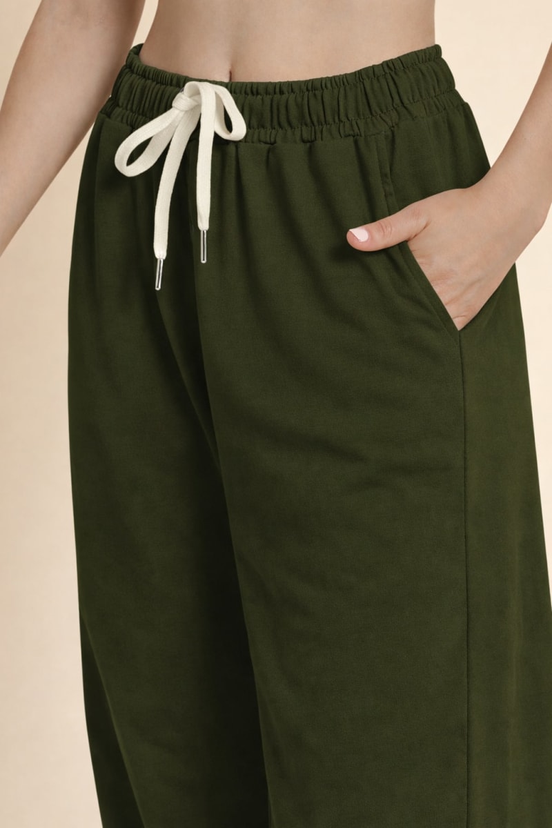 Pockman Relaxed Fit Solid Cotton Terry Olive Jogger - Image 4