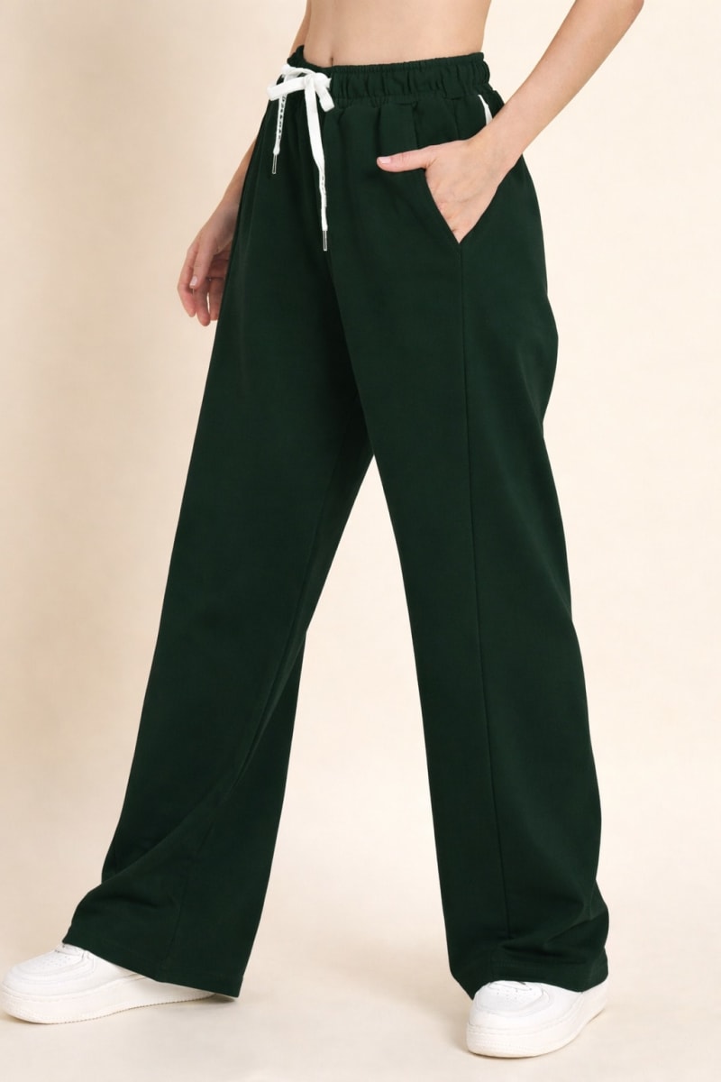 Pockman Relaxed Fit Solid Cotton Terry Bottle Green Jogger - Image 3