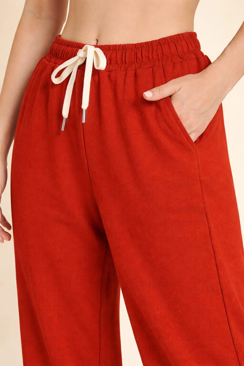 Pockman Relaxed Fit Solid Cotton Terry Rust Red Jogger - Image 4
