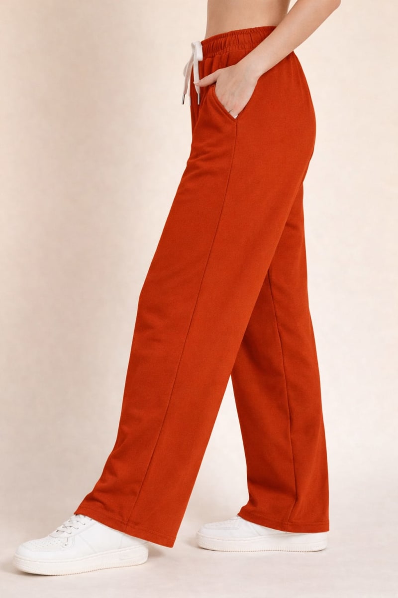 Pockman Relaxed Fit Solid Cotton Terry Rust Red Jogger - Image 3