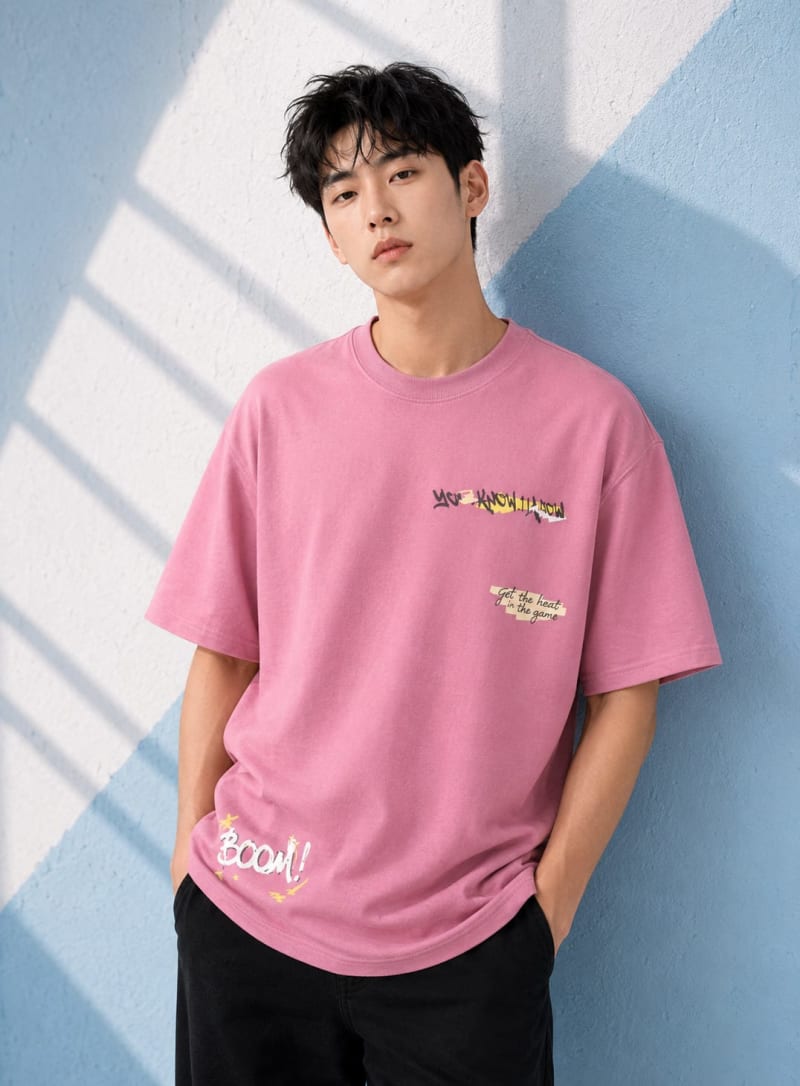 Pockman Men Oversized Cotton Basketball Puff Printed Dusty Lavender Tshirt - Image 4