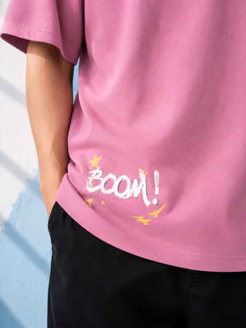 Pockman Men Oversized Cotton Basketball Puff Printed Dusty Lavender Tshirt - Image 5